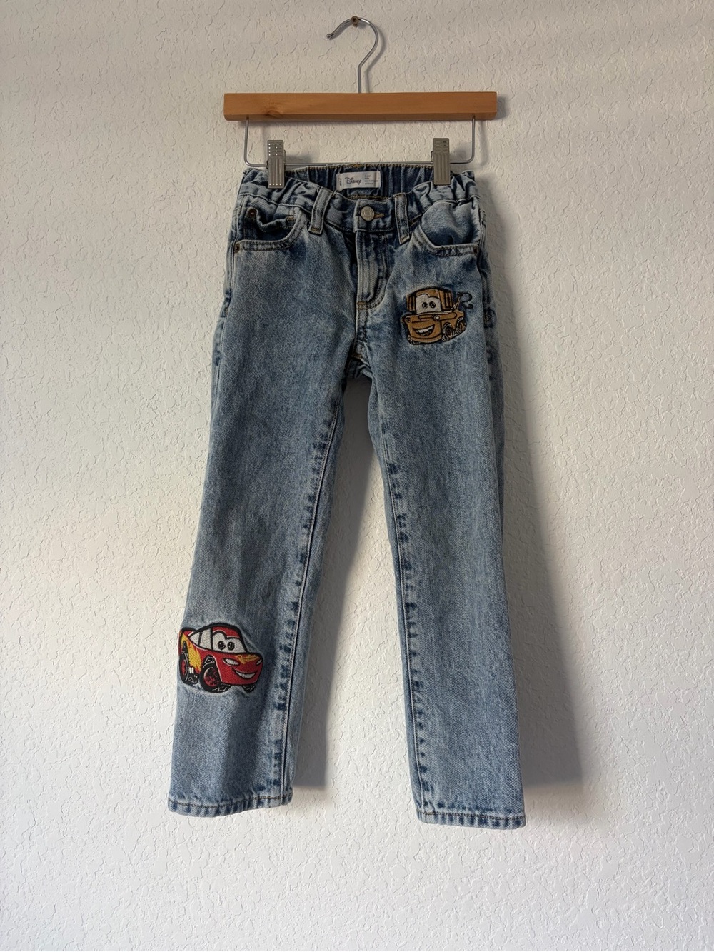Embroidered Disney Light Blue Straight Jeans with Cars Patches